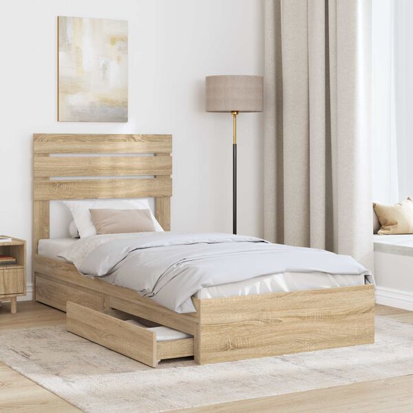 vidaXL Storage Bed with Drawer Sonoma Oak 75 x 190 cm Engineered Wood