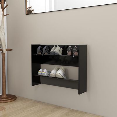 vidaXL Wall Shoe Cabinet Black 80x18x60 cm Engineered Wood