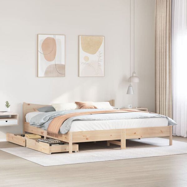 vidaXL Bed Frame with Drawers 180x200 cm Super King Solid Wood Pine