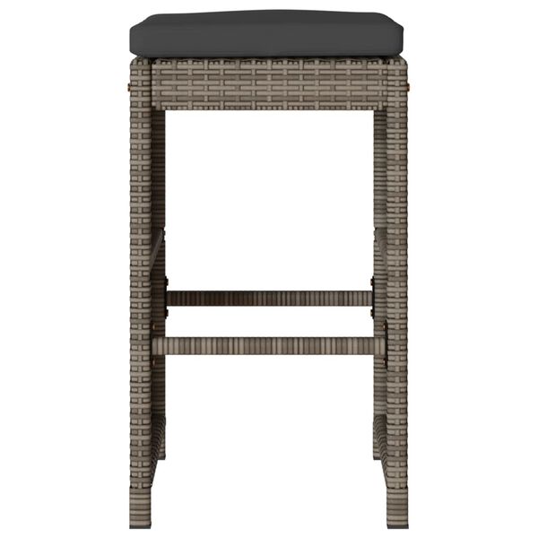 vidaXL Garden Bar Stools with Cushions 2 pcs Grey Poly Rattan