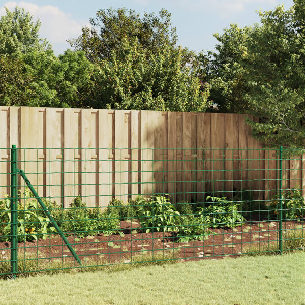 vidaXL Wire Mesh Fence with Spike Anchors Green 0.8x25 m