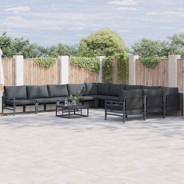 vidaXL Garden Sofa Set with Cushion 12 pcs Black Steel
