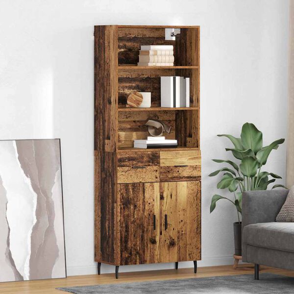 vidaXL Highboard Old Wood 69.5 x 34 x 180 cm Engineered Wood and Glass