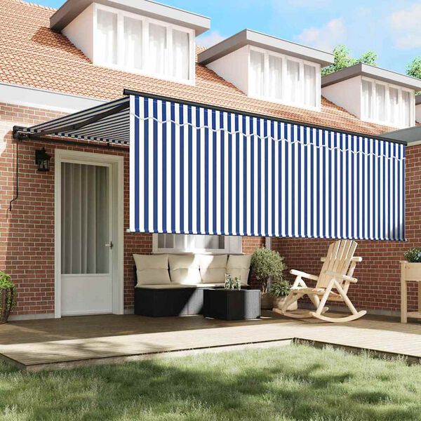 vidaXL Retractable Awning Manual Blue and White 400 x 300 cm