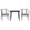 vidaXL 3 Piece Garden Dining Set Black Poly Rattan Glass