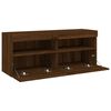 vidaXL TV Wall Cabinet with LED Lights Brown Oak 100x30x40 cm