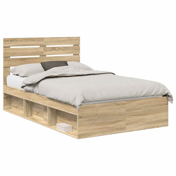 vidaXL Bed Frame with Headboard Sonoma 120 x 200 cm Solid Pine Wood