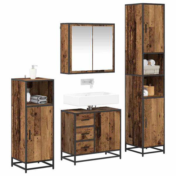 vidaXL Bathroom Furniture Set with Door 4 pcs Old wood Engineered wood