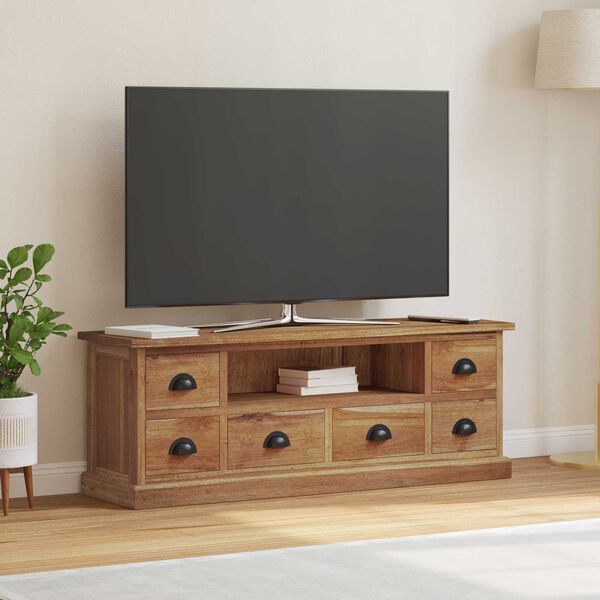 vidaXL TV Stand with Drawer Natural 110 x 30 x 40 cm Solid Teak Wood
