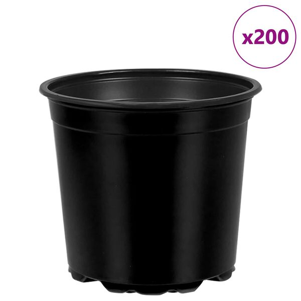 vidaXL Flower Pot 200 pcs Black &Oslash; 15 x 13 cm Plastic