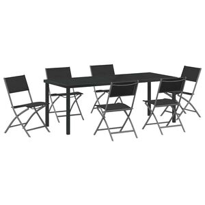 vidaXL Garden Dining Set Folding 7 pcs Black Powder-Coated Steel