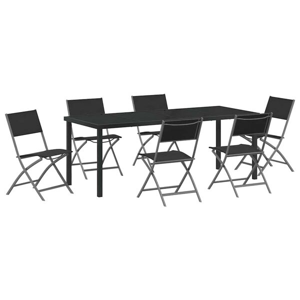 vidaXL Garden Dining Set Folding 7 pcs Black Powder-Coated Steel