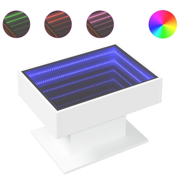 vidaXL Coffee Table with LED White 70x50x45 cm Engineered Wood