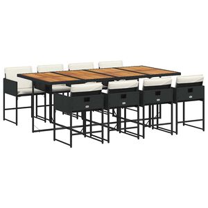 vidaXL 9 Piece Garden Dining Set with Cushions Black Poly Rattan