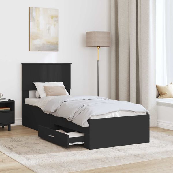 vidaXL Bed Frame Black and Silver 75 x 190 cm Engineered Wood