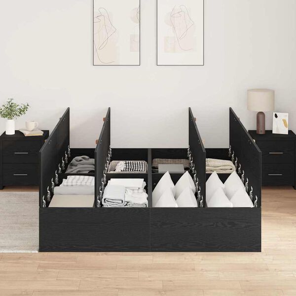 vidaXL Bed Frame with Storage Black oak 140 x 200 cm Engineered wood