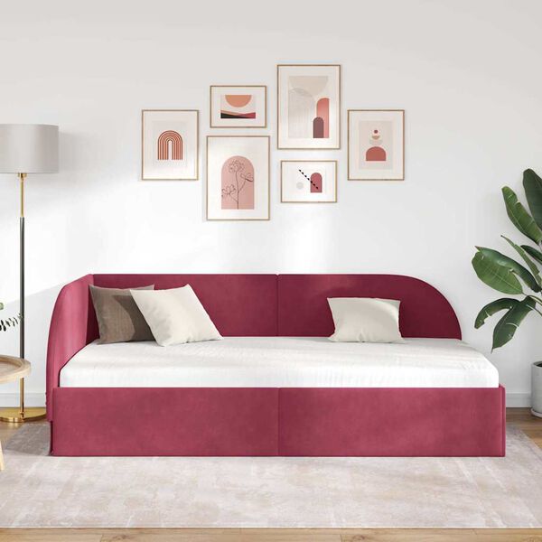 vidaXL Corner Bed Frame with Headboard Wine Red 100 cm x 200 cm Velvet