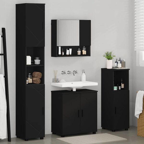 vidaXL Bathroom Furniture Set 4 pcs Black Engineered wood & Metal