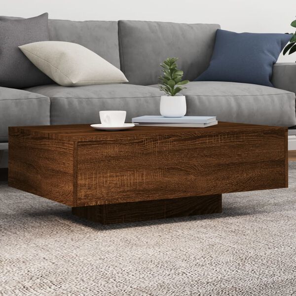 vidaXL Coffee Table with LED Lights Brown Oak 85x55x31 cm