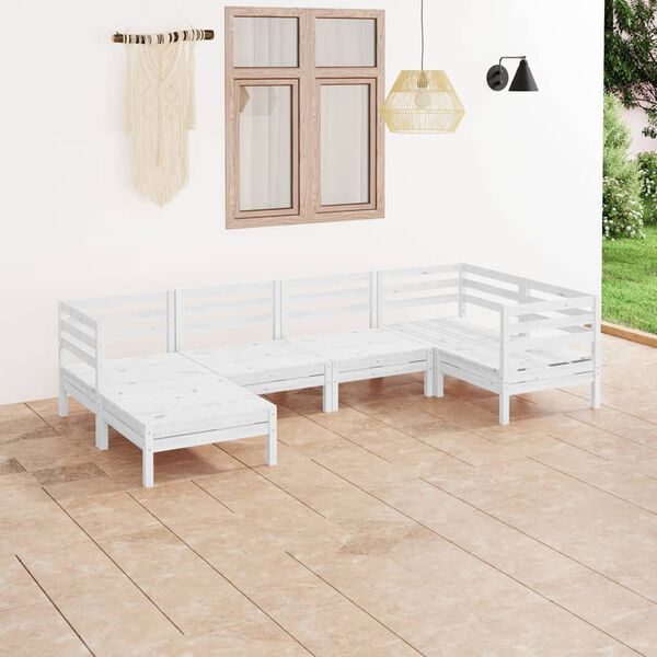vidaXL 6 Piece Garden Lounge Set Solid Wood Pine White