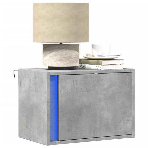 vidaXL Wall-mounted Bedside Cabinet with LED Lights Concrete Oak