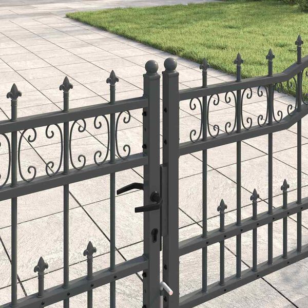 vidaXL Fence Gate with Spear Top Black 406x75 cm Powder-coated Steel