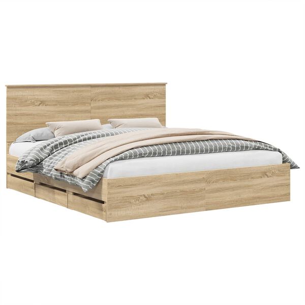 vidaXL Bed Frame with Drawer Sonoma Oak 200 x 200 cm Engineer Wood