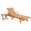 vidaXL Sun Lounger with Table Solid Teak Wood Brown