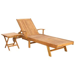 vidaXL Sun Lounger with Table Solid Teak Wood Brown
