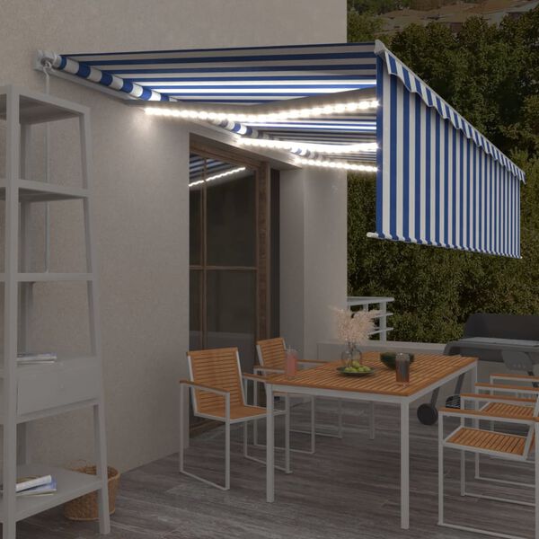 vidaXL Manual Retractable Awning with Blind&LED 6x3m Blue&White