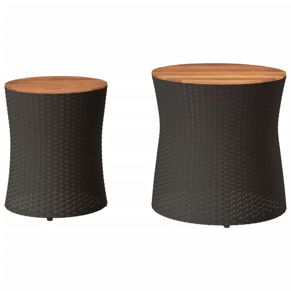 vidaXL Garden Side Tables 2 pcs with Wooden Top Black Poly Rattan