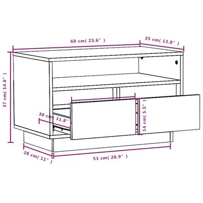 vidaXL TV Cabinet Grey 60x35x37 cm Solid Wood Pine