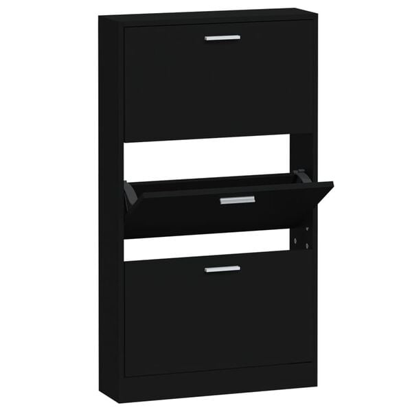 vidaXL Shoe Cabinet Black 59x17x108 cm Engineered Wood