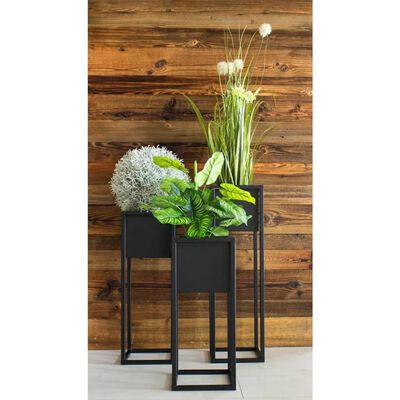 H&S Collection Flower Pot on Stand Metal Black 50cm