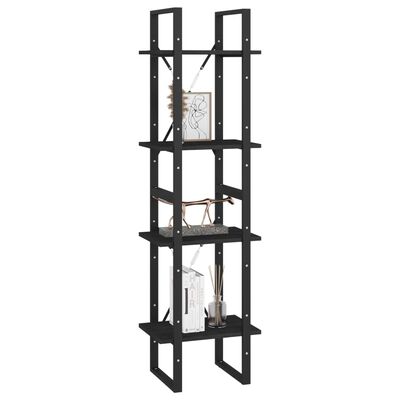 vidaXL 4-Tier Book Cabinet Black 40x30x140 cm Solid Pine Wood