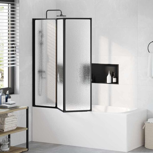 vidaXL Shower Screen Folding Manual Black 132 x 2 x 140 cm Aluminium