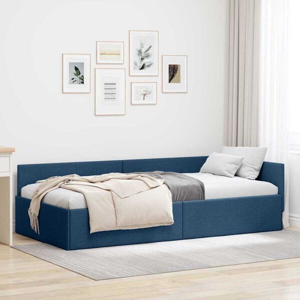 vidaXL Corner Bed Frame with Headboard Blue 80 cm x 200 cm Velvet