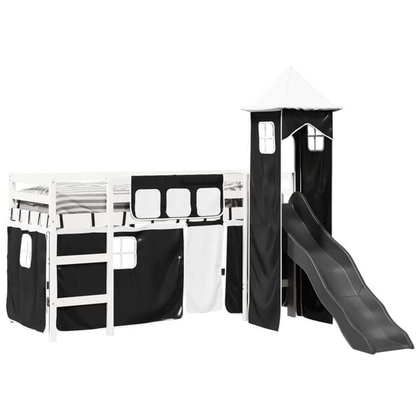 vidaXL Kids' Loft Bed with Tower White&Black 80x200 cm Solid Wood Pine