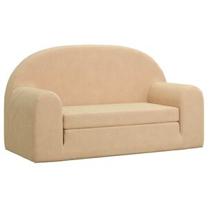 vidaXL Kids' Sofa Bed 2-Seater Cream Soft Plush