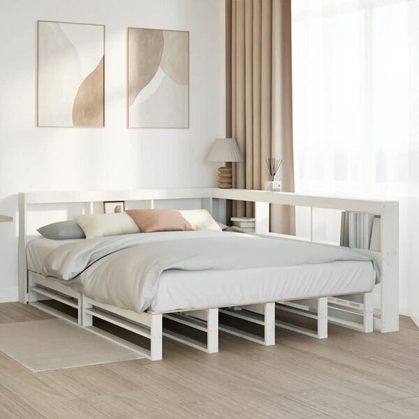 vidaXL Bookcase Bed without Mattress White 150x200cm Solid Wood Pine