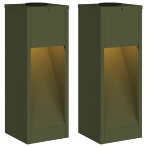 vidaXL Solar Led Pathway Light 2 pcs Olive Green Cold Rolled Steel