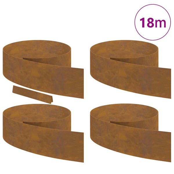 vidaXL Lawn Edging 4 pcs Rusty 450 x 0.05 x 20 cm Weathering Steel