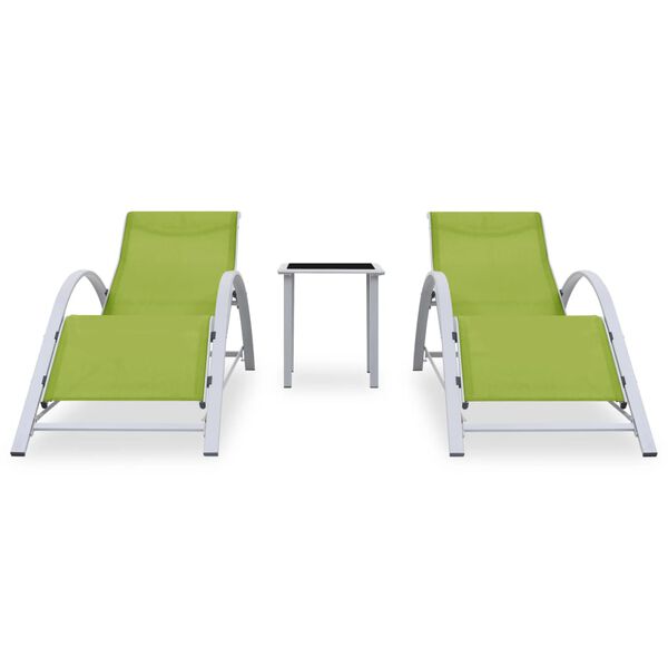 vidaXL Sun Loungers 2 pcs with Table Aluminium Green