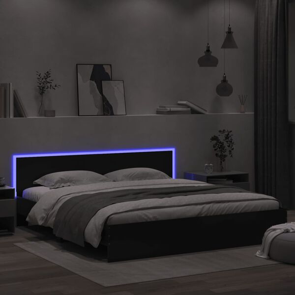 vidaXL Bed Frame with LED without Mattress Black 180x200 cm Super King
