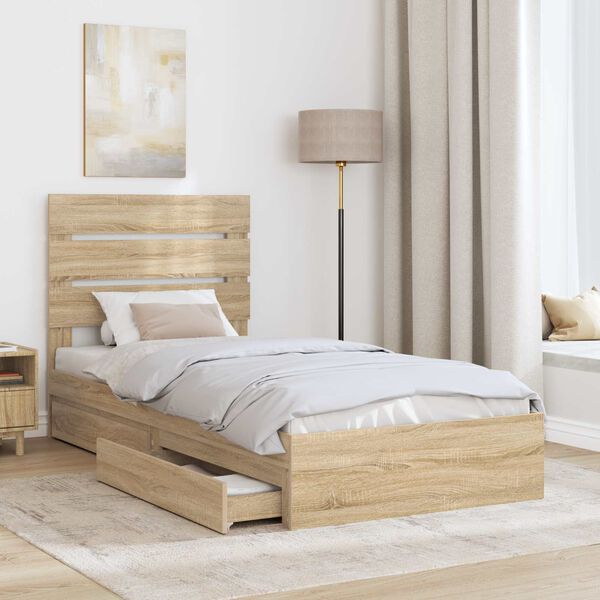 vidaXL Storage Bed with Drawer Sonoma Oak 70 x 190 cm Engineered Wood