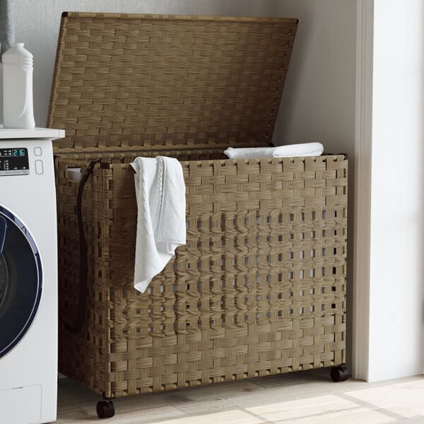 vidaXL Laundry Basket with Wheels 66x35x60 cm Rattan