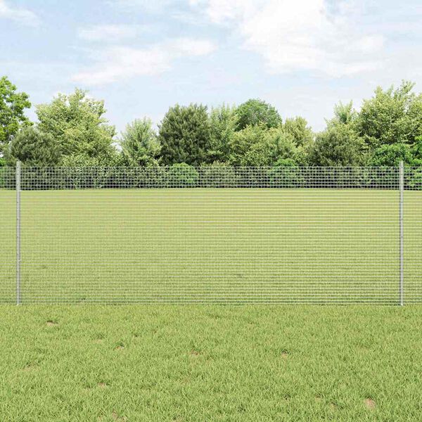 vidaXL Fence with Post Silver 0.8 x 25 m Steel
