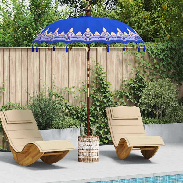 vidaXL Balinese Parasol 260 Blue 180-190 cm Cotton and solid wood