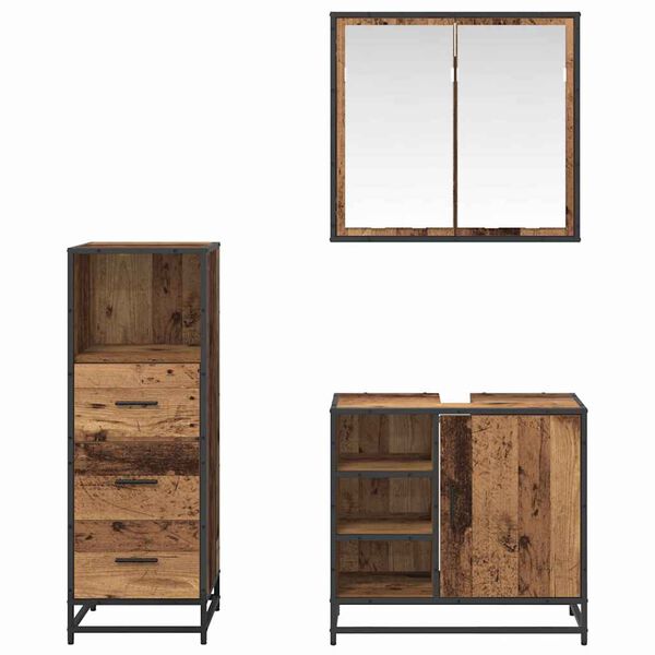 vidaXL Bathroom Furniture Set with Door 3 pcs Old wood Engineered wood