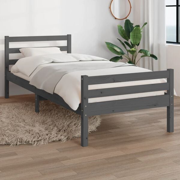 vidaXL Bed Frame without Mattress Grey Solid Wood 100x200 cm
